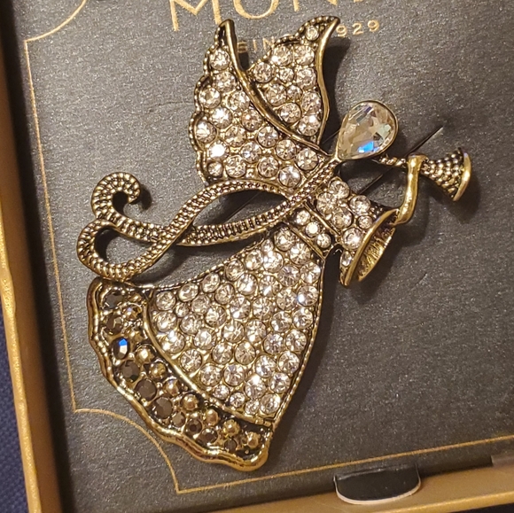 Monet Rhinestone Angel Holiday Pin - Picture 3 of 8